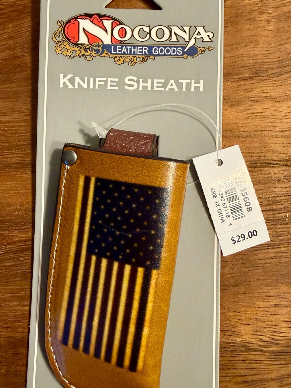 Nocona Leather Knife Sheath in Tan with Black Flag Accent